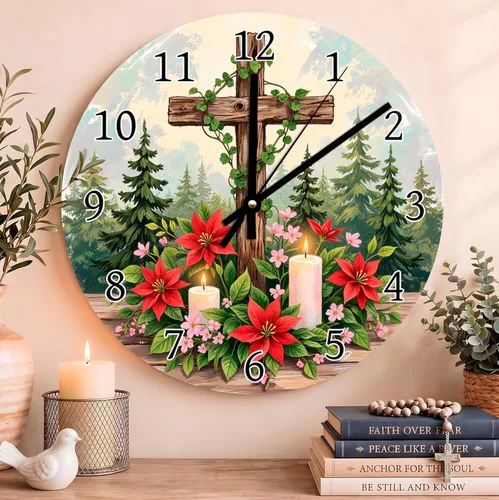 Vista 47 de Reloj de pared con versículo bíblico, con cita religiosa, reloj de madera, texto inspirador cristiano, reloj de madera rústico personalizado
