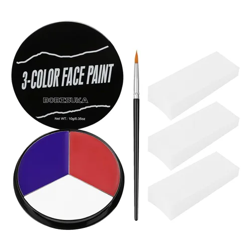 Vista 10 de Pintura facial blanca, negra y azul + 3 piezas de esponja + juego de pintura corporal con pincel, negro ojo para juegos deportivos de béisbol