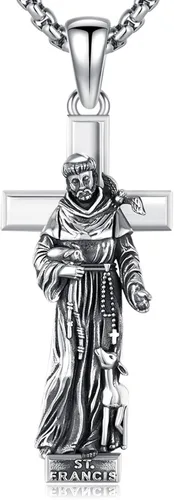 Vista 8 de 925 Sterling Silver Patron Saint Amulet Necklace for Men Women plateado