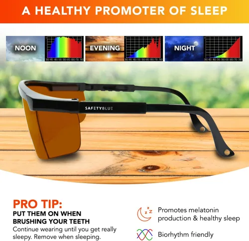 Vista 4 de Lentes ámbar que mejoran el sueño, lentes de bloqueo anti azul y verde, para uso nocturno, mejores lentes para dormir por la noche, reducen