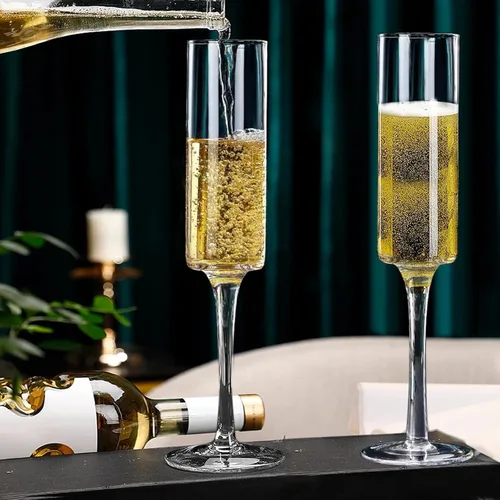 Vista 5 de Copas de champán de 5 onzas, juego de 8 copas de champán transparentes Vasos espumosos clásicos, Prosecco Toasting Champagne Flute Glass, Home