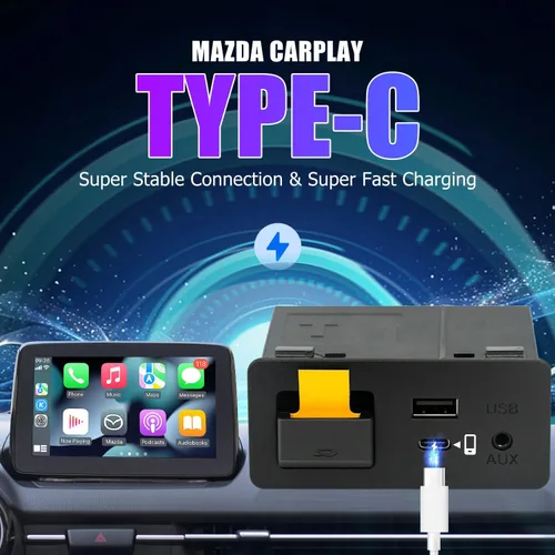 Vista 3 de Tipo C Mazda Apple CarPlay y Android Auto HUB OEM Kit de reequipamiento USB para Mazda 2/3/6/CX3 CX5/CX8/CX9/MX5/Miata 2014-2019 con sistema MZD