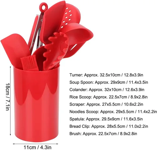 Vista 5 de 9 Piece Silicone Kitchen Utensils Set, Nonstick Cookware, Spatula, Soup Spoon, Strainer, Rice Spoon, Scraper, Spoon for