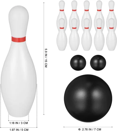 Vista 3 de STOBOK Juego de bolos para niños con 10 pines de plástico y 2 bolas, juguete deportivo para interiores y exteriores, juguetes educativos
