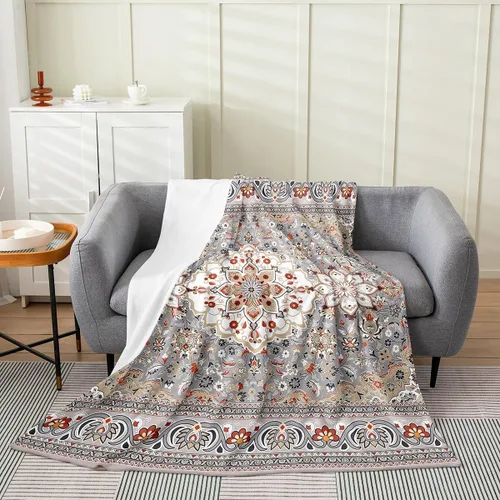Vista 8 de Erosebridal Manta Bohemia de Tiro 40x50 Pulgadas, Retro Azul Amarillo Degradado Rojo Floral Bohemio Tribal de Vellón, Vintage Antiguo Enrejado