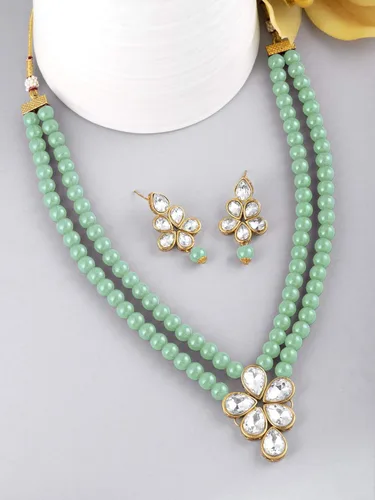 Vista 3 de Aheli Wedding Party Faux Kundan Pendant Beads Necklace Earrings Set Bollywood Party Indian Jewelry for Women