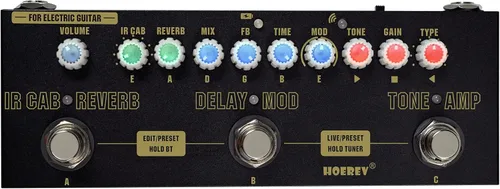 Vista 9 de HOEREV Pedal de guitarra multiefectos, retardo, fase de reverberación, distorsión, sobremarcha, multiefectos, para guitarra acústica, batería