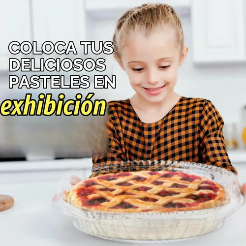 Vista 7 de Recipientes desechables de plástico de 10 pulgadas con tapas de bloqueo con bisagras, 5 recipientes redondos para tartas/flan para transporte