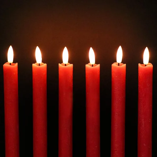 Vista 6 de GenSwin Velas cónicas sin llama LED con temporizador remoto funciona con pilas, color rojo 6 rojo