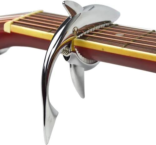 Vista 9 de Shark Capo, Clip de tono de aleación de zinc para acústico, folk, guitarra eléctrica y ukelele (negro)