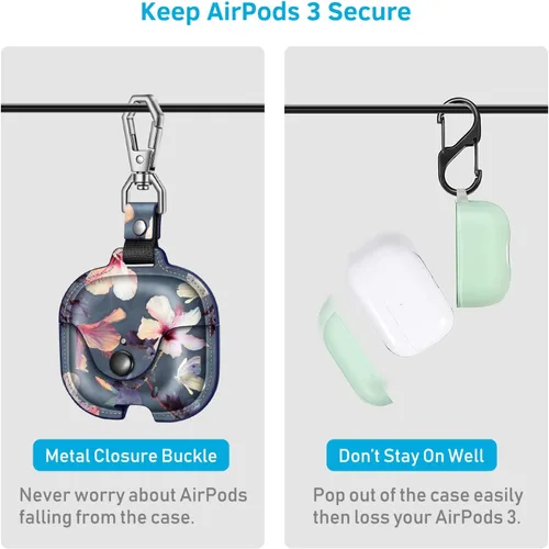 Vista 4 de Fintie Funda protectora para AirPods 3 (2021), piel sintética de alta calidad, ajuste delgado, cierre de metal, funda portátil con llavero