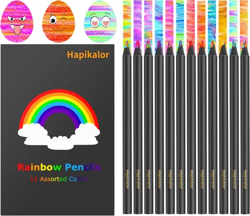 Vista 4 de Hapikalor - 8 lápices de colores arcoíris para libros de colorear para adultos, lápices de dibujo estéticos, lápiz de color jumbo, suministros