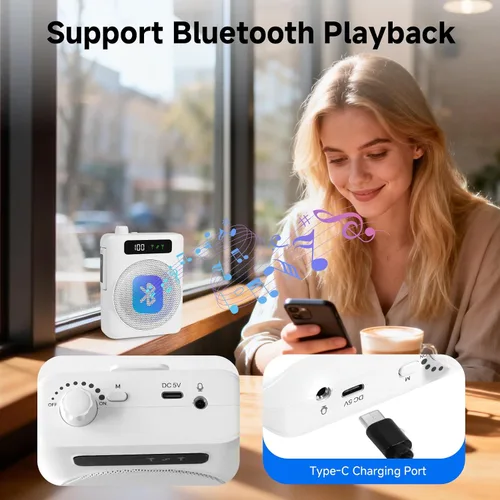 Vista 4 de KozyOne Amplificador de voz micrófono inalámbrico, amplificador de voz portátil Bluetooth con dos micrófonos magnéticos Lavalier, para profesores