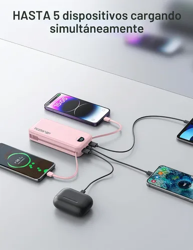 Vista 7 de 20000mAh cargador ultra portátil banco de energía con cables inBuilt y enchufe de pared de CA Rosa-20Ah