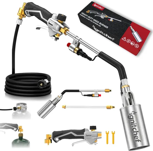 Vista 10 de Propane Torch Weed Burner with Hose, One-Touch Max Fire for Weeds Green