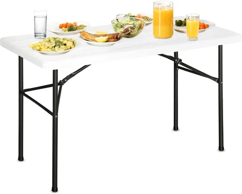 Vista 8 de Bblife Mesa portátil plegable para eventos de 4 pies, mesa de camping de plástico con 2 alturas ajustables, mesa de utilidad resistente para Blanco