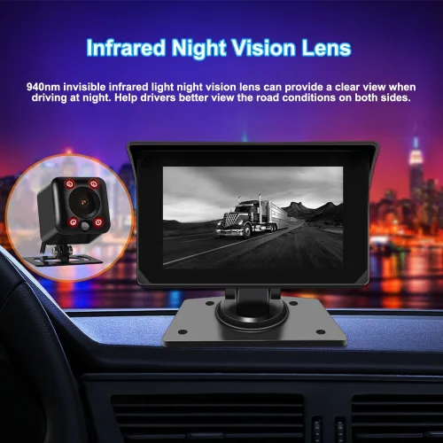 Vista 5 de VSYSTO Truck Carplay, 5 "pantalla táctil WiFi 3CH Truck Dash Cam, navegación GPS, Monitoreo de estacionamiento, Cámaras frontal e izquierda