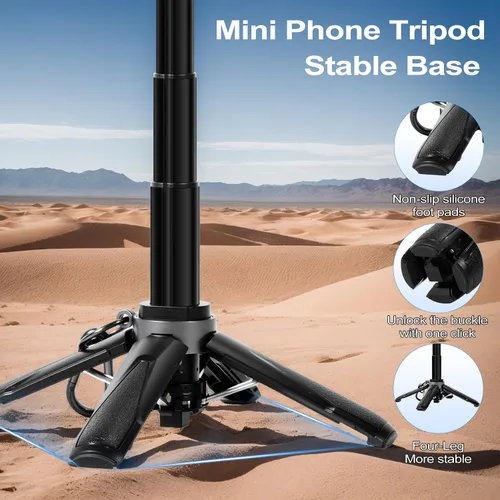 Vista 5 de Mini trípode 3 en 1, palo selfie para iPhone, trípode para iPhone con control remoto, trípodes de viaje ligeros para grabación de video selfie