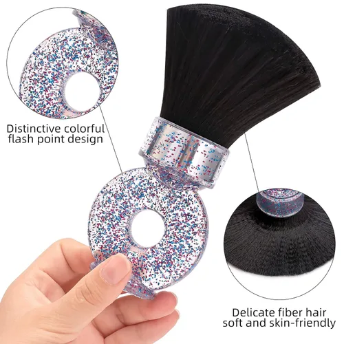 Vista 4 de Cepillo de cuello para limpieza de corte de cabello de peluquería, herramienta de salón de belleza con mango de anillo, cepillo suave para eliminar