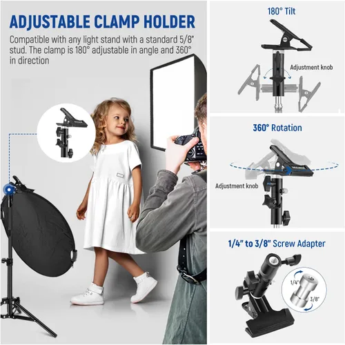 Vista 5 de NEEWER, reflector de luz de 22"/56cm con abrazadera y empuñaduras manuales, reflector de fotografía plegable de 5 en 1 con múltiples discos