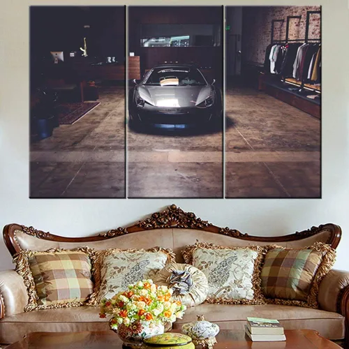 Vista 81 de Arte de pared de auto deportivo rojo para sala de estar, arte de pared de lienzo de súper auto genial, imágenes pósters, 3 piezas, arte moderno