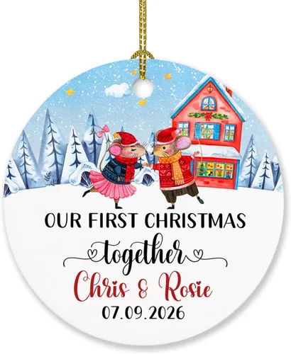 Vista 9 de Adorno de decoración de pareja juntos Navidad 2025, Adorno personalizado de nuestra primera Navidad juntos, regalo para citas, aniversario, pareja