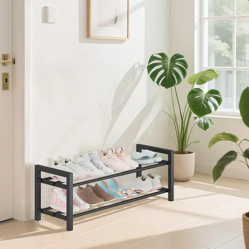 Vista 2 de Detsuk estante de zapatos ampliable de 2 niveles (44.5 cm-78 cm) – Estante organizador de zapatos ajustable de metal resistente para armario