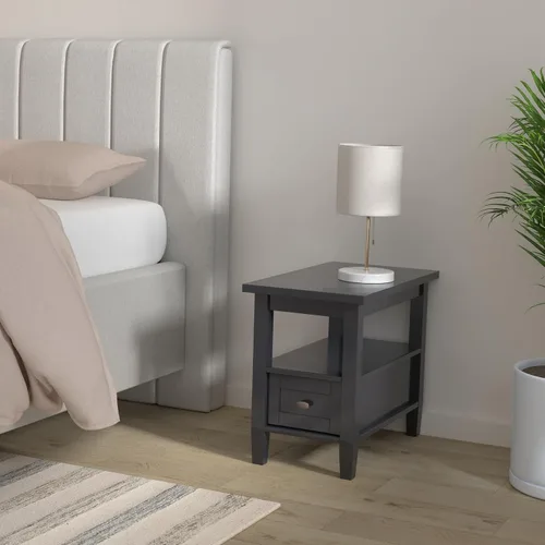 Vista 2 de SIMPLIHOME - Mesa lateral estrecha rectangular Warm Shaker, de madera maciza, de 14 pulgadas de ancho, estilo transicional, color negro, para sala
