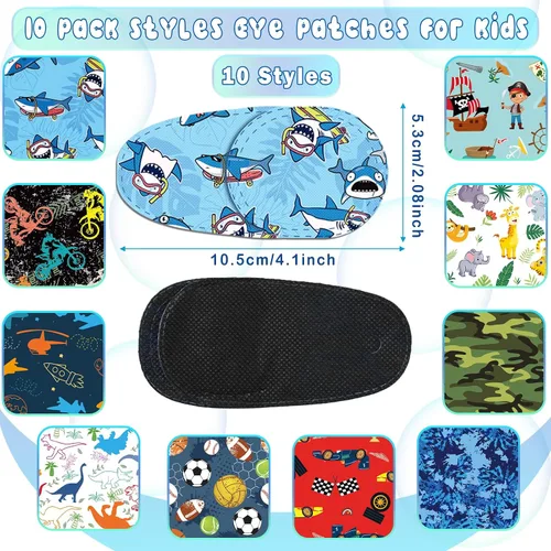 Vista 2 de Panelee 10 parches para ojos para niños, 10 estilos, parches adhesivos para los ojos para niños y niñas, sin látex, almohadillas perezosas a granel