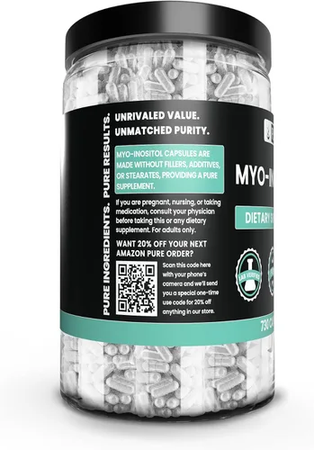 Vista 2 de Pure Original Ingredients Myo-inositol (730 cápsulas) sin magnesio o rellenos de arroz, siempre puro, verificado por laboratorio
