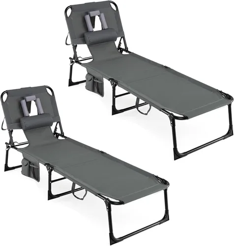 Vista 17 de COSTWAY Silla de salón plegable de playa, silla de bronceado con agujero para la cara, respaldo ajustable de 5 posiciones, almohada y bolsillo