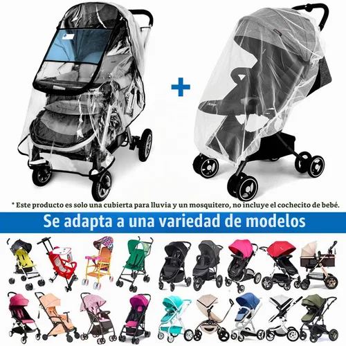 Vista 7 de Funda de lluvia para cochecito y mosquitera para cochecito de bebé (juego de 2 piezas), accesorio universal para cochecito, impermeable, protección