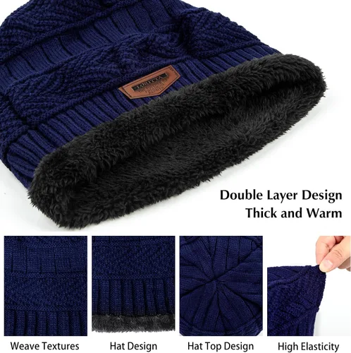 Vista 126 de Loritta Gorro de invierno cálido de punto grueso y holgado para hombre
