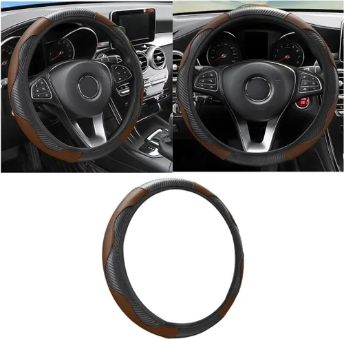 Vista 9 de Osilly Funda de volante de cuero PU de fibra de carbono de 15 pulgadas Negro