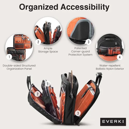 Vista 3 de EVERKI Versa - Maletín para laptop para hombres y mujeres, color negro - 17.3 pulgadas Premium Leather Ballistic Nylon, Heavy-Duty
