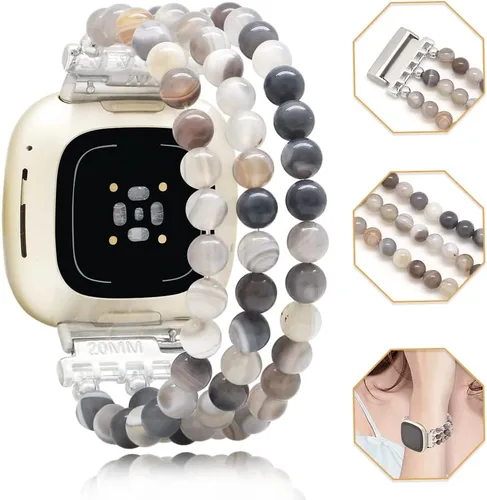 Vista 6 de C&L Accessories Pulseras compatibles con bandas Fitbit Versa 3/Versa 4/Fitbit Sense 2/Bandas Sense para mujeres y hombres con cuentas de piedras