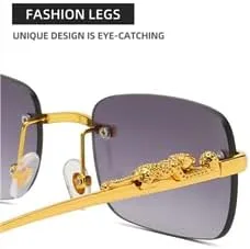 Vista 8 de UM - Lentes de sol vintage sin montura retro de lujo de metal dorado sin marco, Oro