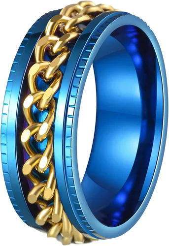 Vista 25 de Anillos giratorios para hombres y mujeres, anillos de ansiedad para hombres, anillos de cadena para adultos, anillos de titanio y acero