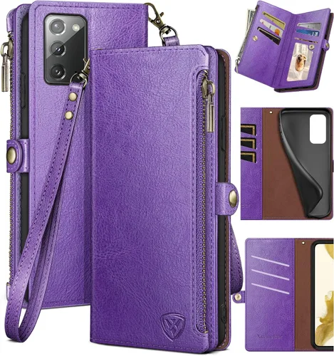 Vista 11 de XcaseBar Funda tipo cartera para Samsung Galaxy Note 20 con cremallera y tarjetero de crédito con bloqueo RFID, funda de piel sintética con tapa