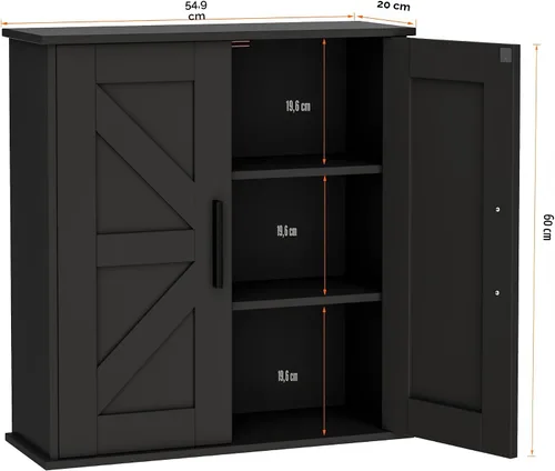 Vista 3 de Homleke Armario de pared para baño, armario de almacenamiento sobre inodoro con puertas de granero y estantes ajustables, botiquín de 3 niveles