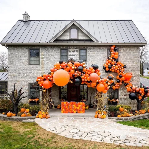 Vista 3 de Kit de Guirnalda de Arco de Globos de Halloween, 126 Piezas, Globos Negros y Naranjas con Globos de Calabaza BOO, Murciélagos de Aluminio, Globos