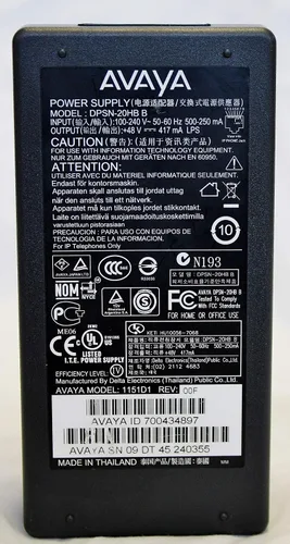 Vista 4 de Fuente de alimentación para teléfono IP original Avaya 1151D1
