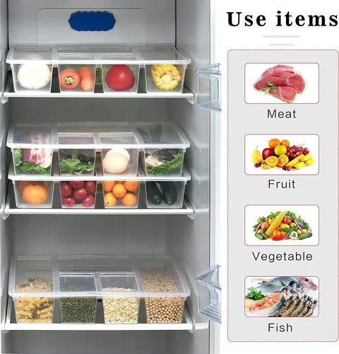 Vista 5 de Paquete de 2 bandejas para verduras con tapa, 5 compartimentos, contenedor de alimentos con divisores, bandeja grande para servir, recipientes
