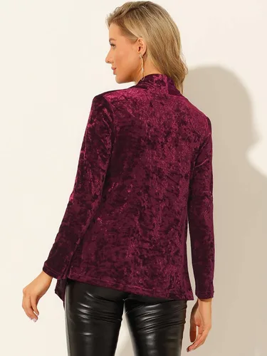 Vista 5 de Allegra K Cárdigan de terciopelo con cuello chal y bolsillo frontal abierto para mujer