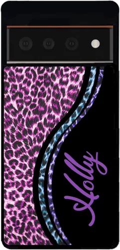 Vista 5 de Funda de goma negra personalizada con piel de leopardo azul y morado compatible con Google Pixel 10, 10 Pro, 10 Pro XL, 9a, 9 Pro, Pixel 9, Pixel 9