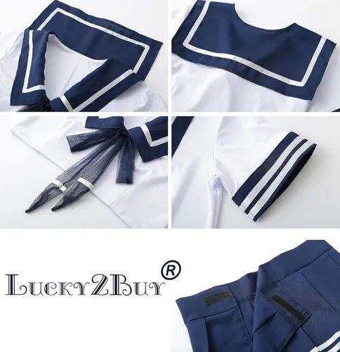 Vista 8 de Lucky2Buy School Girl Cosplay Lingerie for Women Mini Sailor Outfit Costumes with Stockings Navy Blue