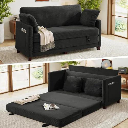 Vista 11 de Sofá cama loveseat de 51 pulgadas, sofá cama convertible de chenilla para espacios pequeños, sofá cama plegable con asiento profundo, 2 almohadas