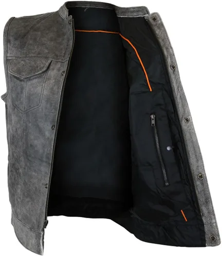 Vista 3 de Chaleco de piel de vaca estilo SONS of Anarchy para hombre en color gris antiguo