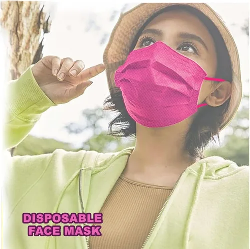 Vista 6 de Paquete de 100 Mascarillas Faciales Desechables/Filtro de Protección de 3 Capas para Hombres y Mujeres Adultos Rosa - 3 capas