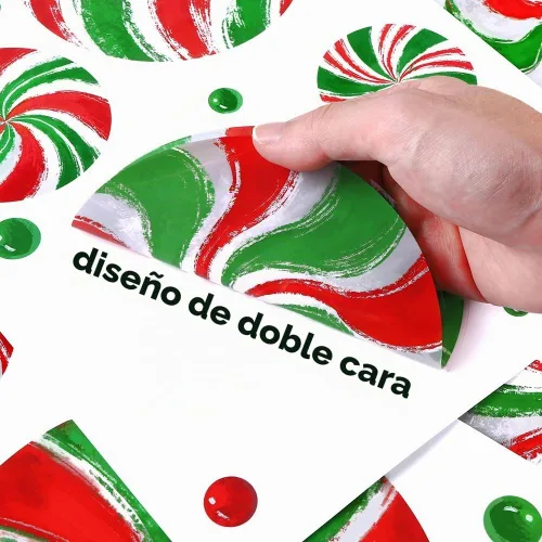 Vista 5 de DULEFUN Adhesivos de Navidad para ventana, calcomanías para ventana de caramelo, pintura al óleo, calcomanías de caramelo rojo y verde para fiesta